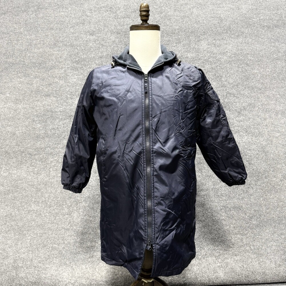 Adoretex Youth L Navy Hooded Fleece Lined Nylon Rain Windbreaker Long Jacket